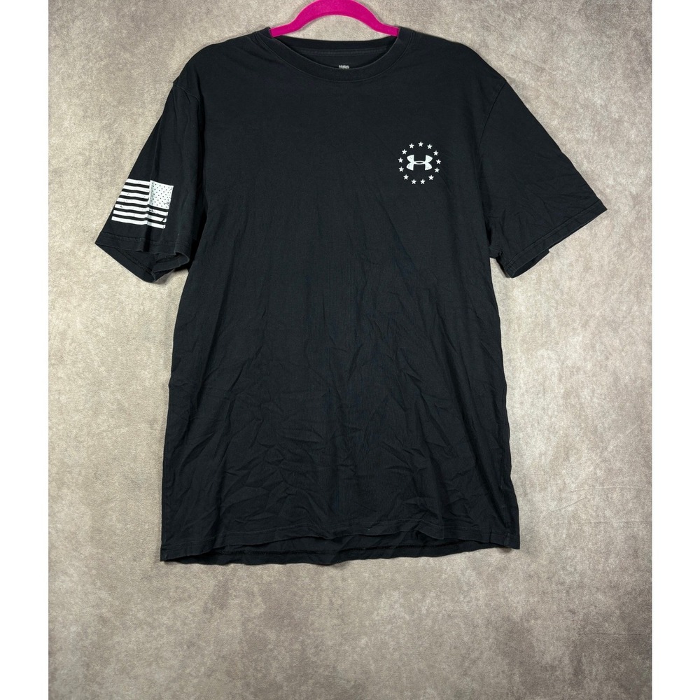 Under Armour T-Shirt Mens Large Black Wounded Warrior Project Freedom Flag Tee
